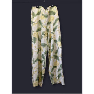 Women's Tommy Bahama Wide Leg Pants M Yellow Green Floral Silk